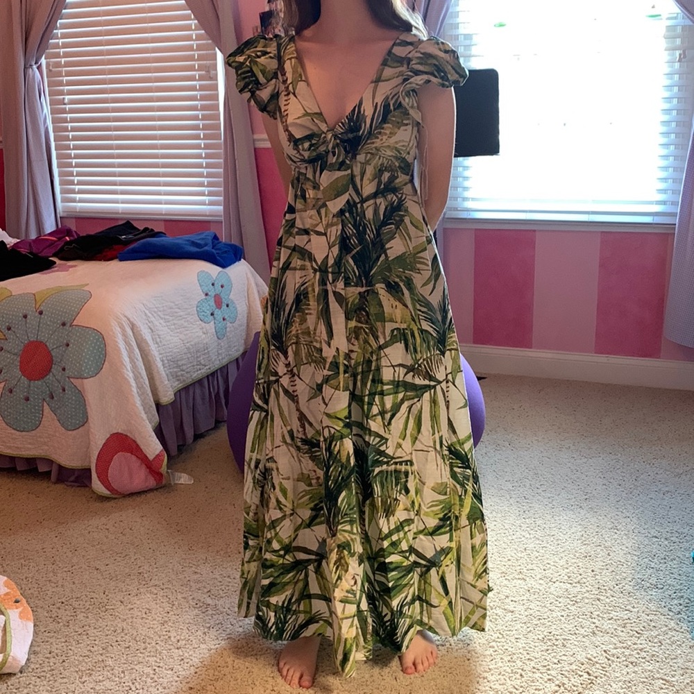 Green and white dress
